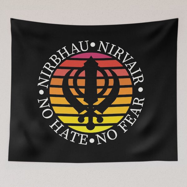 Item preview, Nirbhau Nirvair with khanda on a sunset background designed and sold by mindikr.