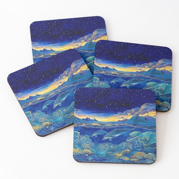 Item preview, Dolphins Swimming Through Coral Reef at Night designed and sold by MagicalOceanArt.