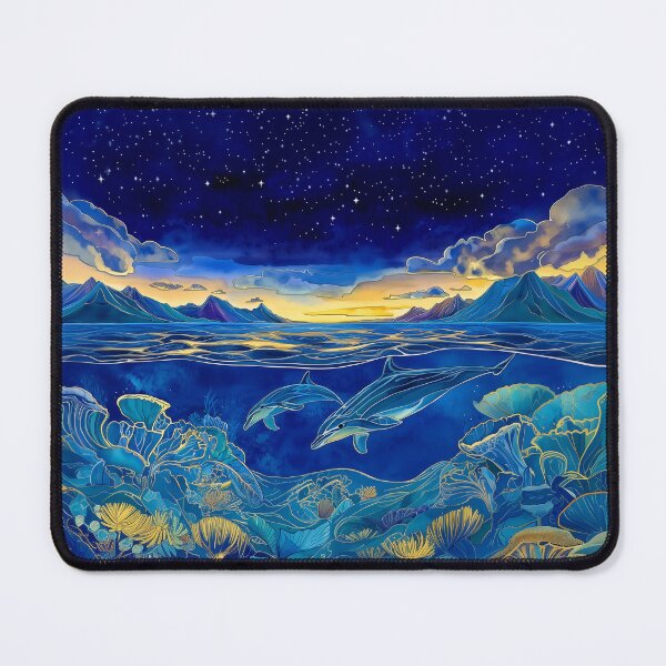 Item preview, Dolphins Swimming Through Coral Reef at Night designed and sold by MagicalOceanArt.