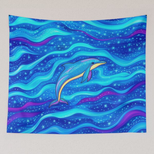 Item preview, Dolphin in Starry Waves Painting designed and sold by MagicalOceanArt.