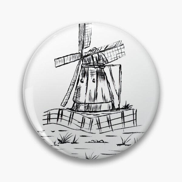 Item preview, Black and white sketch of a Dutch Windmill  designed and sold by pfc-art.