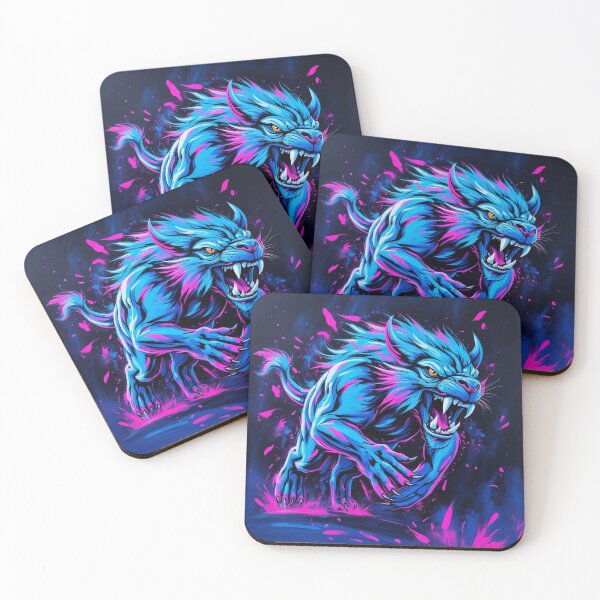 Item preview, Electric Panther Beast  Neon Blue Magenta Digital Art designed and sold by ArtComixHaven.