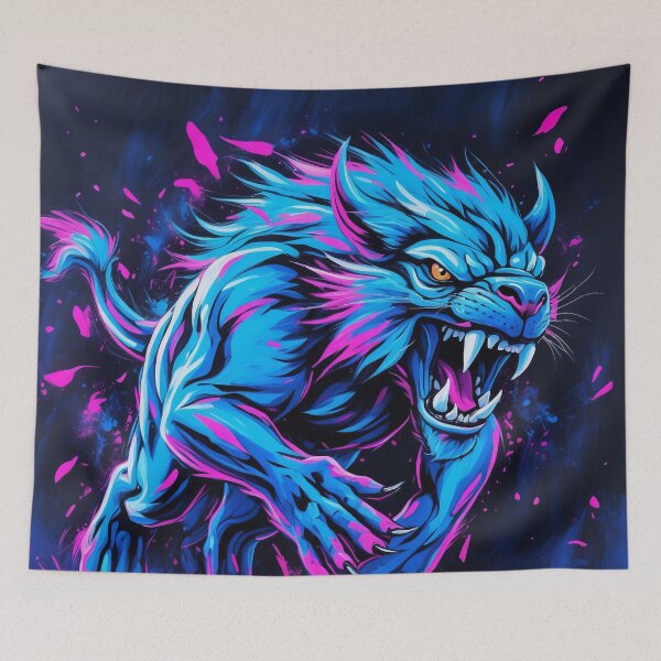Item preview, Electric Panther Beast  Neon Blue Magenta Digital Art designed and sold by ArtComixHaven.