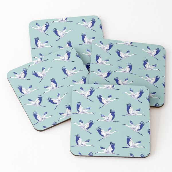 Item preview, Elegant Blue and White Flying Cranes | Asian Waterfowl Art Print designed and sold by Phat Dog Designs .