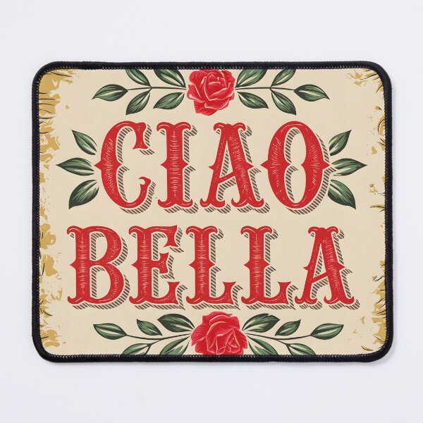 Item preview, Ciao Bella Italian text in rose old styled framed design designed and sold by EmeraldeaArt.