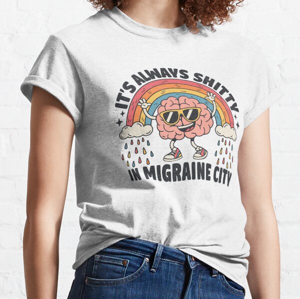 Vista previa del artículo con la obra «En la ciudad de la migraña siempre hace una mierda - Groovy Rainbow», diseñado y vendido por beansterp.