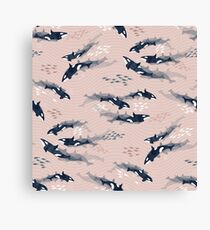 Orca in Motion / blush ocean pattern Canvas Print