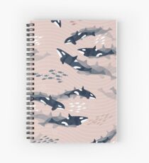 Orca in Motion / blush ocean pattern Spiral Notebook