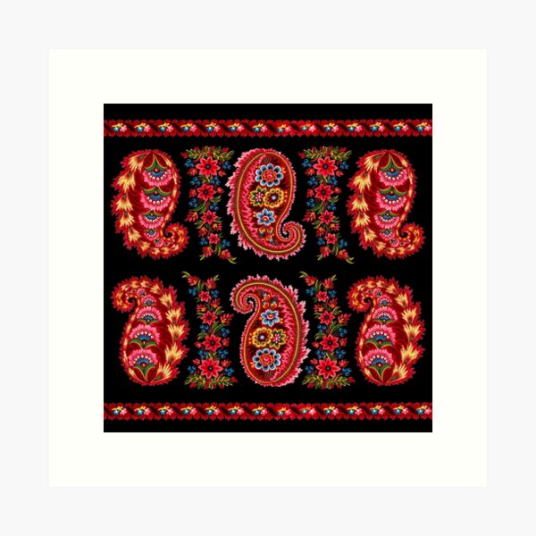 Aperçu de l'œuvre Textile indien Coton indien Motif textile indien Paisley et fleurs créée et vendue par Pixelchicken.