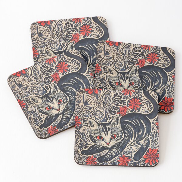 Item preview, Black and Red Kitten Block Print designed and sold by wyntera.