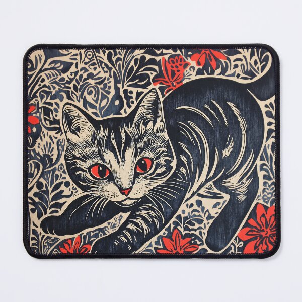Item preview, Black and Red Kitten Block Print designed and sold by wyntera.