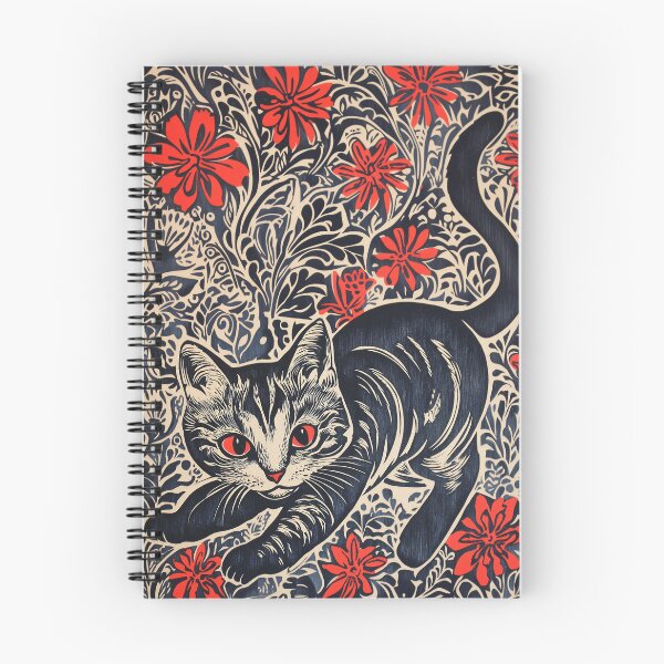 Item preview, Black and Red Kitten Block Print designed and sold by wyntera.