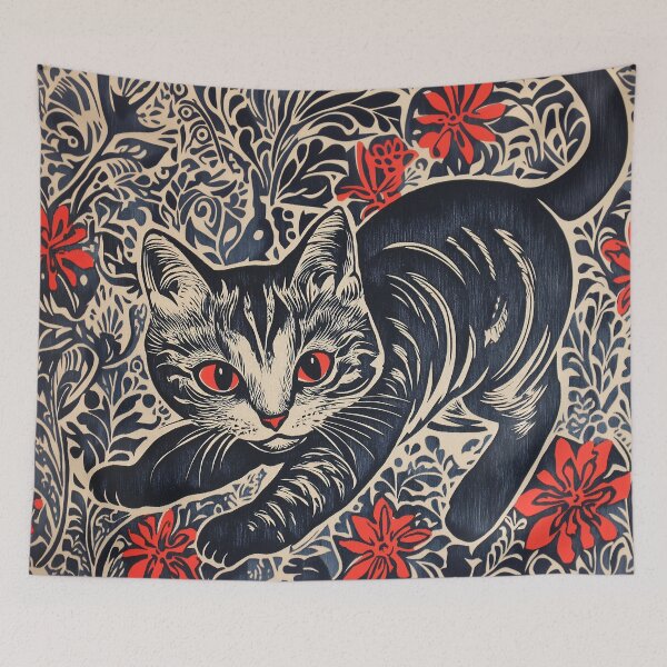 Item preview, Black and Red Kitten Block Print designed and sold by wyntera.