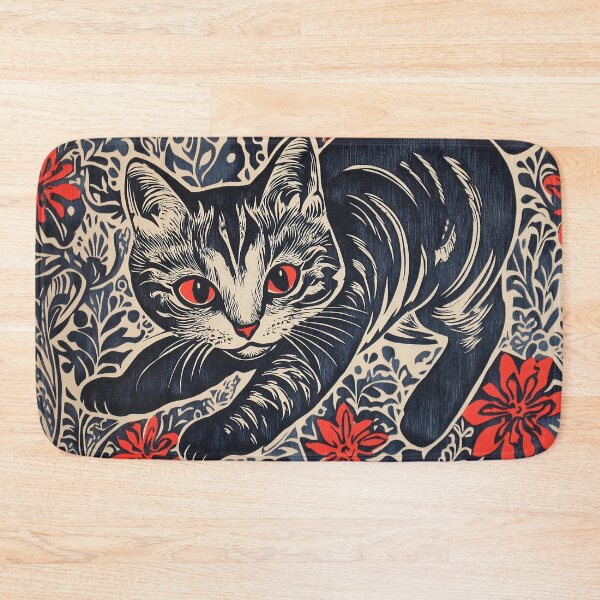 Item preview, Black and Red Kitten Block Print designed and sold by wyntera.