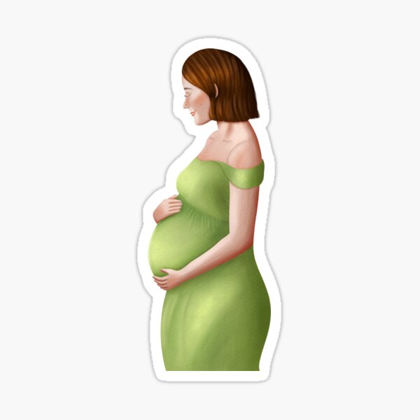 Item preview, Loving Mommy.  Pregnant Woman with Green Dress and Short Hair designed and sold by PinaColadaArtS.