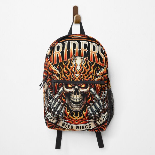 Item preview, Riders Don’t Need Wings to Fly – Flaming Skull & Wings designed and sold by Margival.