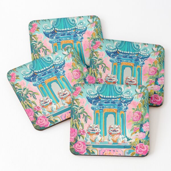 Item preview, Chinoiserie Foo dogs in pagoda garden designed and sold by SophieClimaArt.