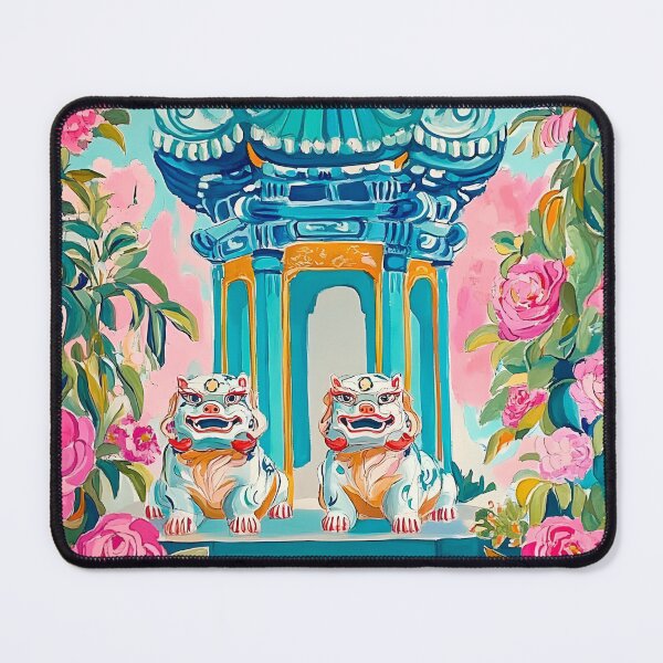 Item preview, Chinoiserie Foo dogs in pagoda garden designed and sold by SophieClimaArt.