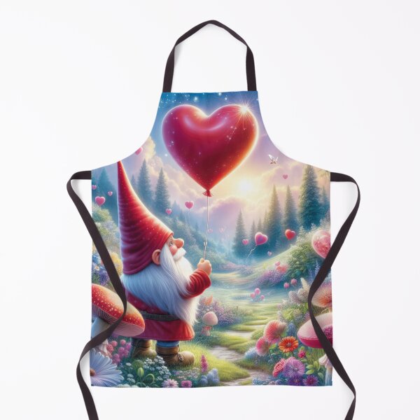 Item preview, Valentines Day dwarf with a red hat holding a heart balloon fantasy landscape,valentine art,valentine design designed and sold by Expressions-Sel.