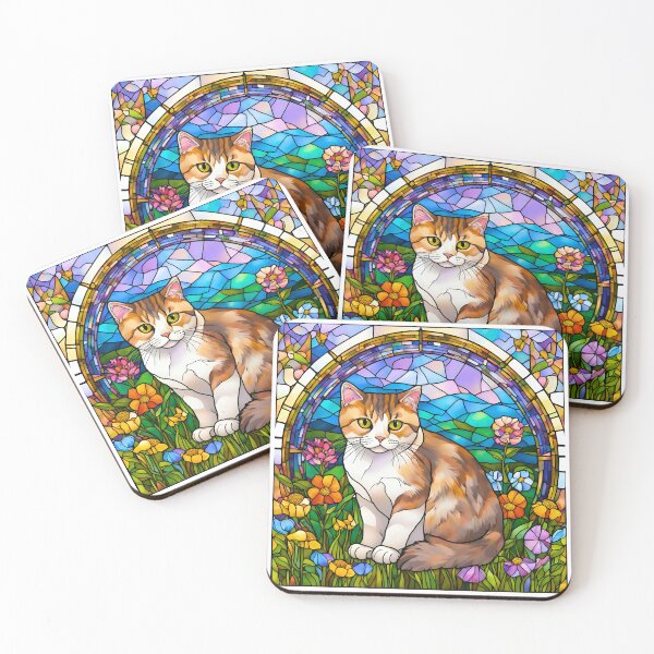 Item preview, Charming Scottish Fold Cat in a Vibrant Stained Glass Wildflower Scene designed and sold by Fredster1966.