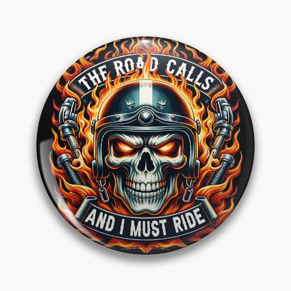 Artikelvorschau, Die Straße ruft und ich muss fahren – Biker-Totenkopf in Flammen entworfen und verkauft von Margival.