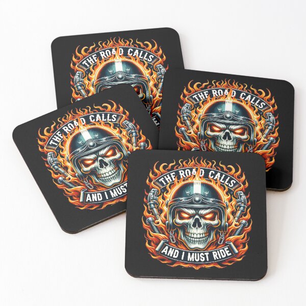 Item preview, The Road Calls And I Must Ride – Biker Skull in Flames designed and sold by Margival.
