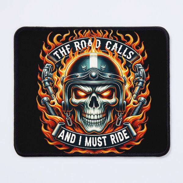 Item preview, The Road Calls And I Must Ride – Biker Skull in Flames designed and sold by Margival.