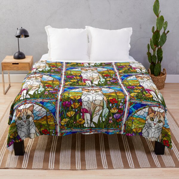 Item preview, Charming Scottish Fold Cat in Vibrant Stained Glass Wildflower Scene designed and sold by Fredster1966.