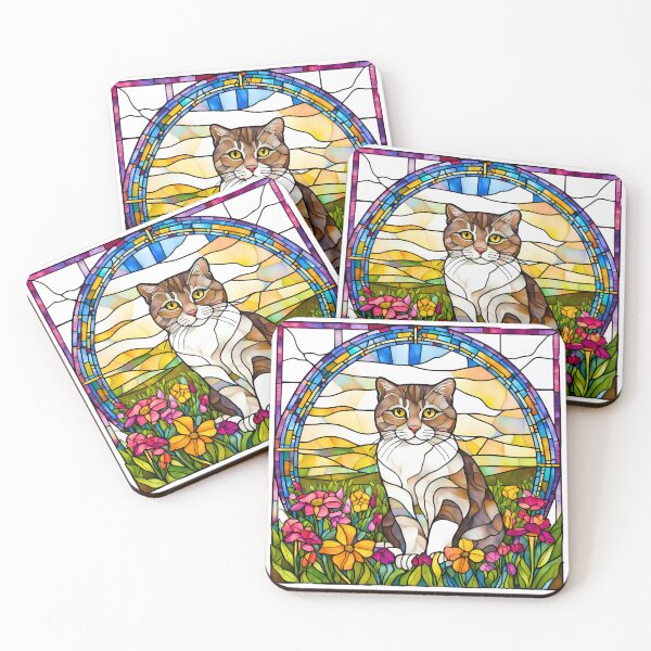 Item preview, Charming Scottish Fold Cat in a Gorgeous Stained Glass Wildflower Scene designed and sold by Fredster1966.