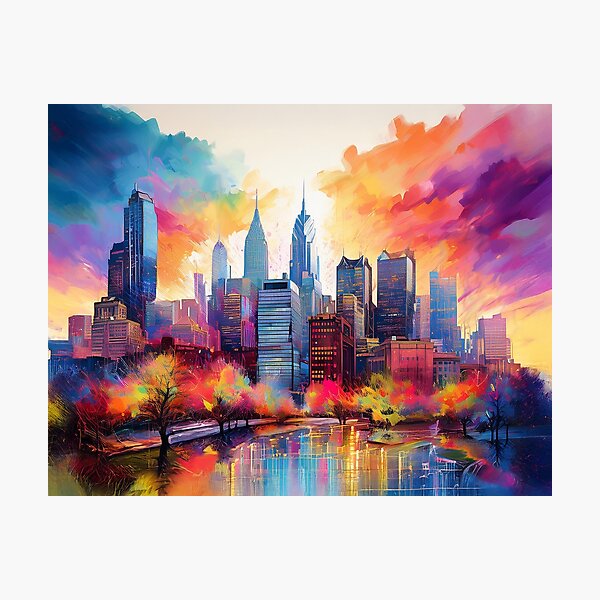 Item preview, Vibrant Philadelphia Skyline Graffiti Art Print designed and sold by Phat Dog Designs .