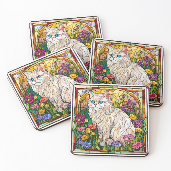 Item preview, Elegant Persian Cat in Gorgeous Stained Glass Wildflower Field designed and sold by Fredster1966.