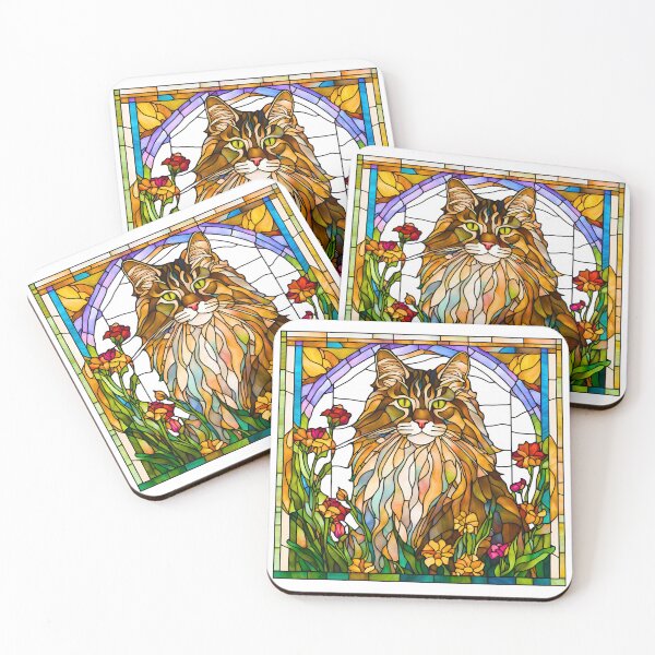 Item preview, Majestic Maine Coon Cat in a Vibrant Stained Glass Wildflower Field designed and sold by Fredster1966.