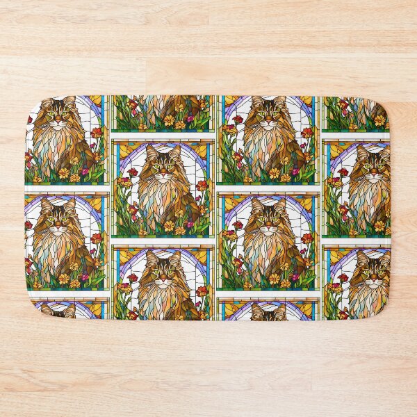 Item preview, Majestic Maine Coon Cat in a Vibrant Stained Glass Wildflower Field designed and sold by Fredster1966.
