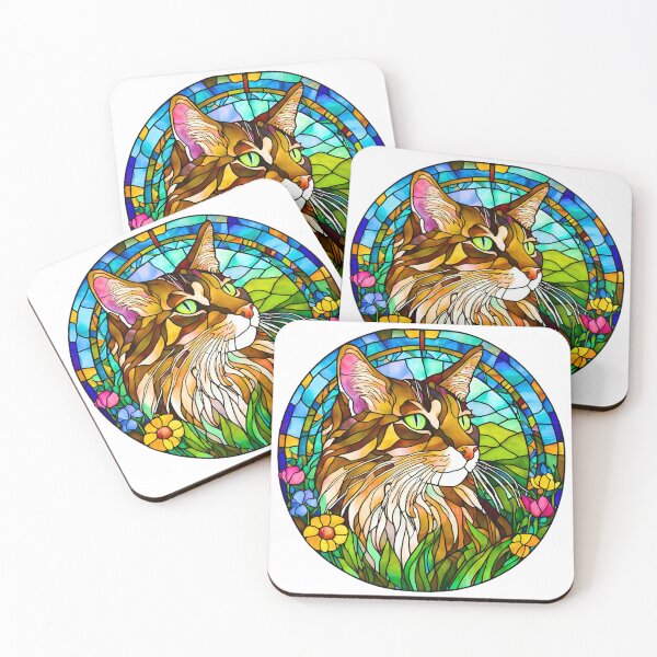 Item preview, Majestic Maine Coon Cat in  Vibrant Stained Glass Wildflower Field designed and sold by Fredster1966.