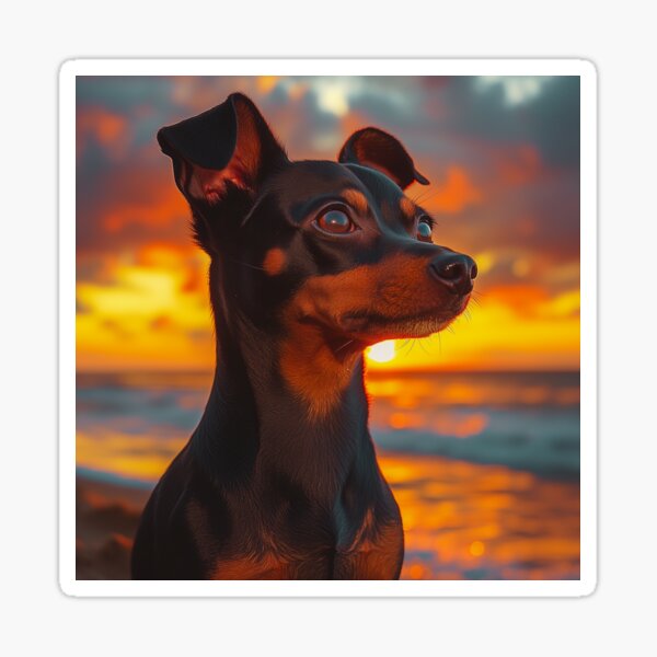 Item preview, Miniature Pinscher Dog Beach Sunset Portrait designed and sold by ChaosReigns91.