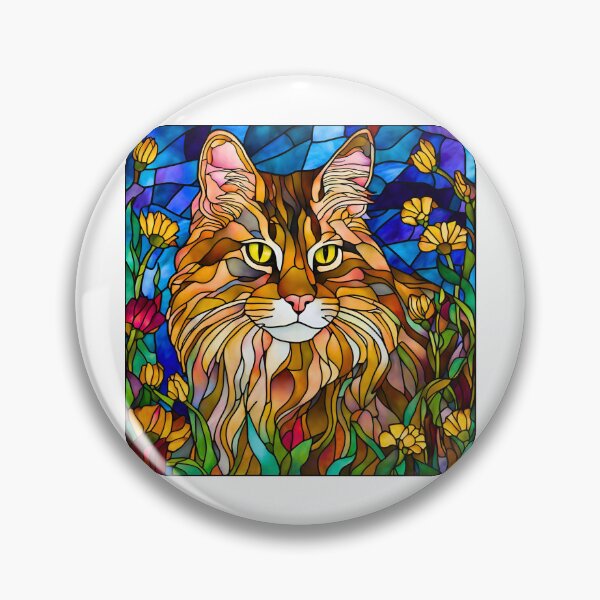 Item preview, Majestic Maine Coon Cat in a Gorgeous Stained Glass Wildflower Field designed and sold by Fredster1966.
