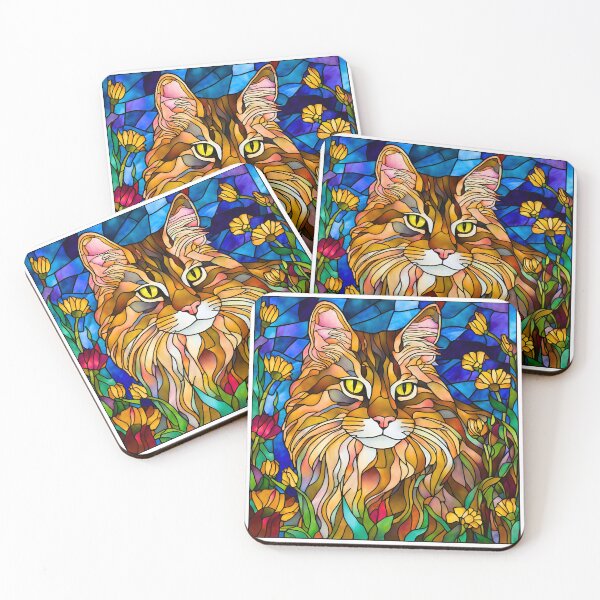 Item preview, Majestic Maine Coon Cat in a Gorgeous Stained Glass Wildflower Field designed and sold by Fredster1966.