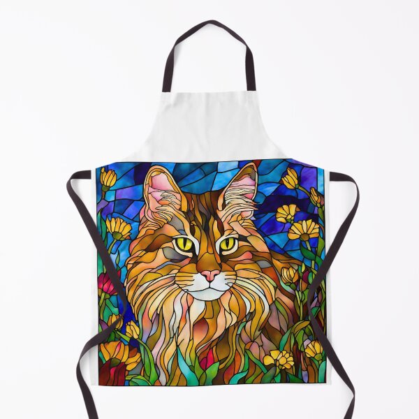 Item preview, Majestic Maine Coon Cat in a Gorgeous Stained Glass Wildflower Field designed and sold by Fredster1966.