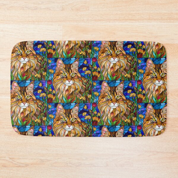 Item preview, Majestic Maine Coon Cat in a Gorgeous Stained Glass Wildflower Field designed and sold by Fredster1966.