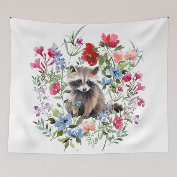 Item preview, Raccoon , flowers , wild , glamorous ,midnight ,animals ,deer ,dark ,valentines , romance ,dreams , floral ,rabbit ,baby ,elegant ,blooms ,wallpaper ,rose designed and sold by letsgow8th.