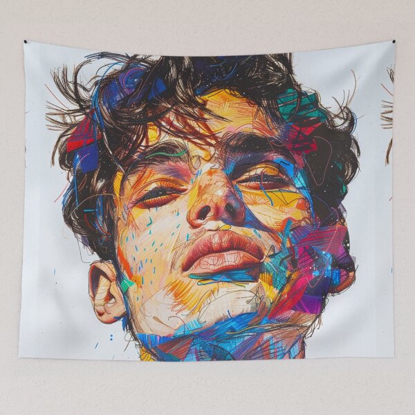 Item preview, a drawing of a young man with a colorful paper designed and sold by IreneRuya.