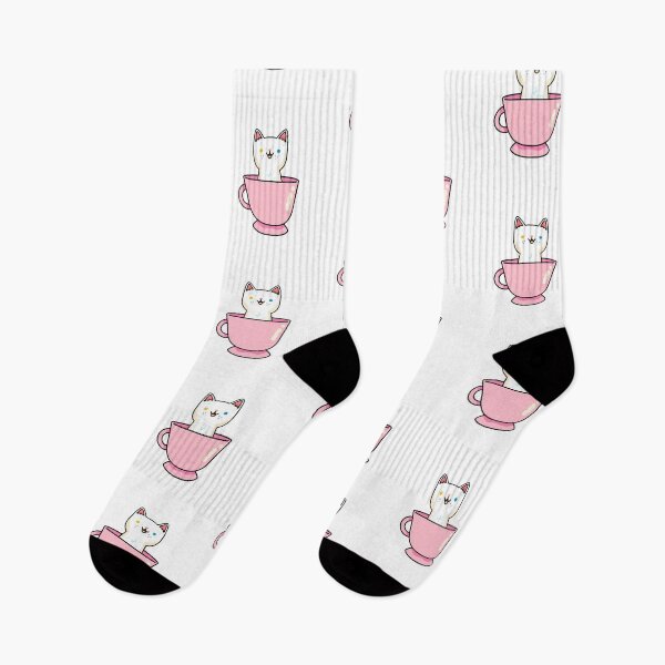 Item preview, Kawaii White Cat In Pink Teacup designed and sold by kawaiilife.
