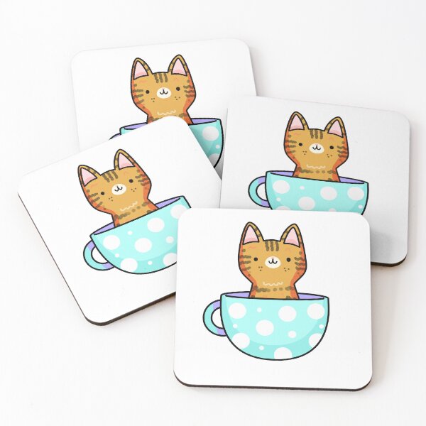 Item preview, Kawaii Tabby Kitten In Blue Teacup designed and sold by kawaiilife.