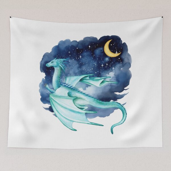 Item preview, Beautiful Whimsical Dragon Flying in the Night Sky Design designed and sold by Monica C. Webster.