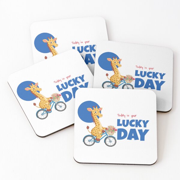 Item preview, Cartoon giraffe rides bike on lucky day designed and sold by LaUnArt.