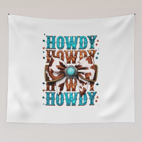 Item preview, Western Coquette "Howdy" Design with Turquoise Cowhide – Trendy Western Mama Aesthetic designed and sold by Colorful-Garden.