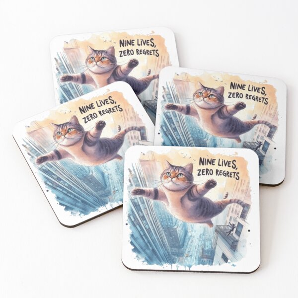 Item preview, 'NINE LIVES, ZERO REGRETS' Funny Cat T-Shirt, Stickers, Prints Graphic  designed and sold by EpiphanyArt28.