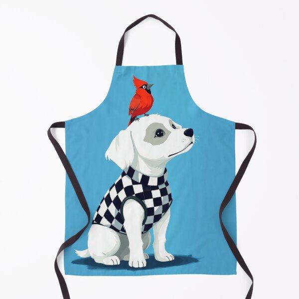 Item preview, dog with cardinal, checkered vest  designed and sold by ArtSE46.
