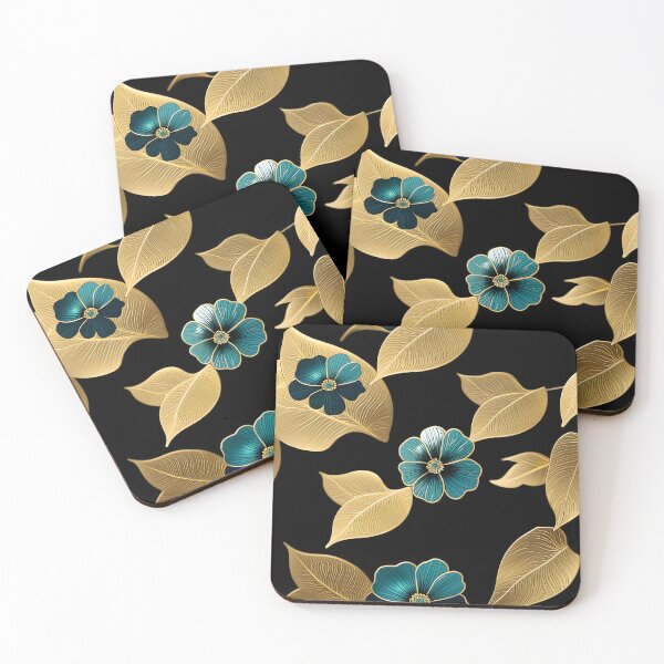 Item preview, Vintage Floral Pattern with Teal and Turquoise Accents on Black Background designed and sold by Juliette Ozkalfayan.