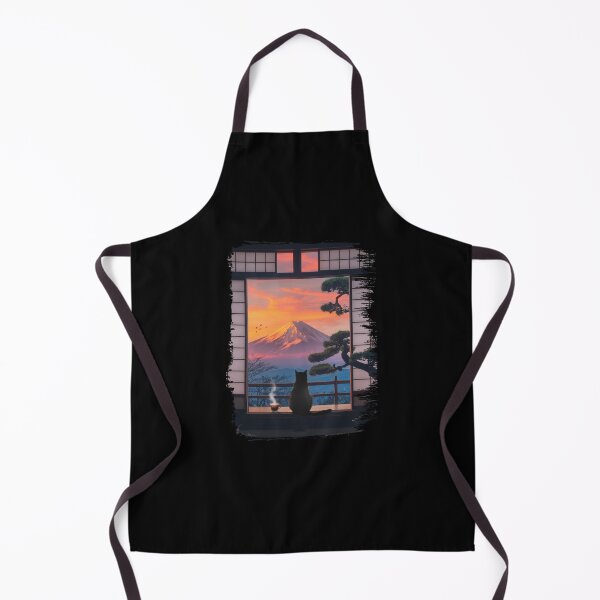 Item preview, Black Cat and Mount Fuji Sunrise - Serene Japanese Window View designed and sold by Damcoc.